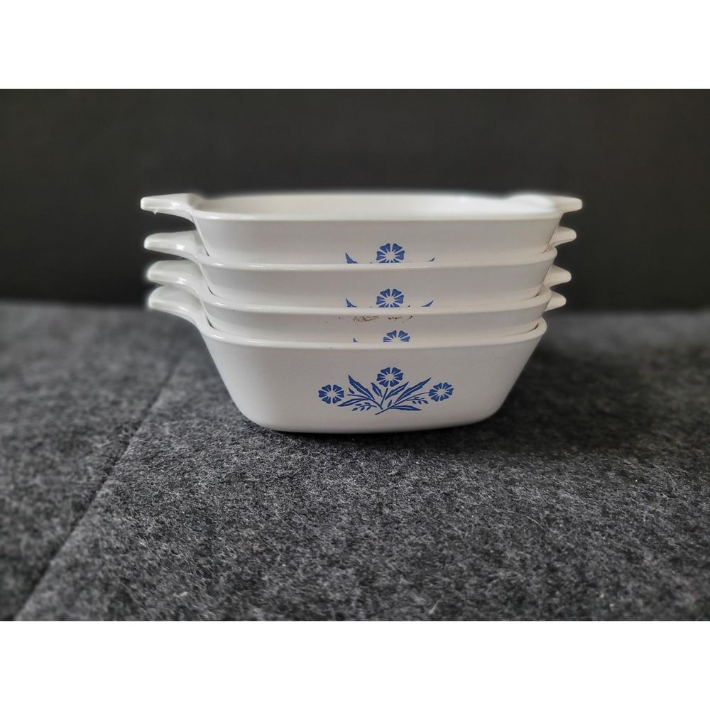 Lot of 4 CorningWare P41 ~ 3/4 Cup White with Blue Cornflower VINTAGE